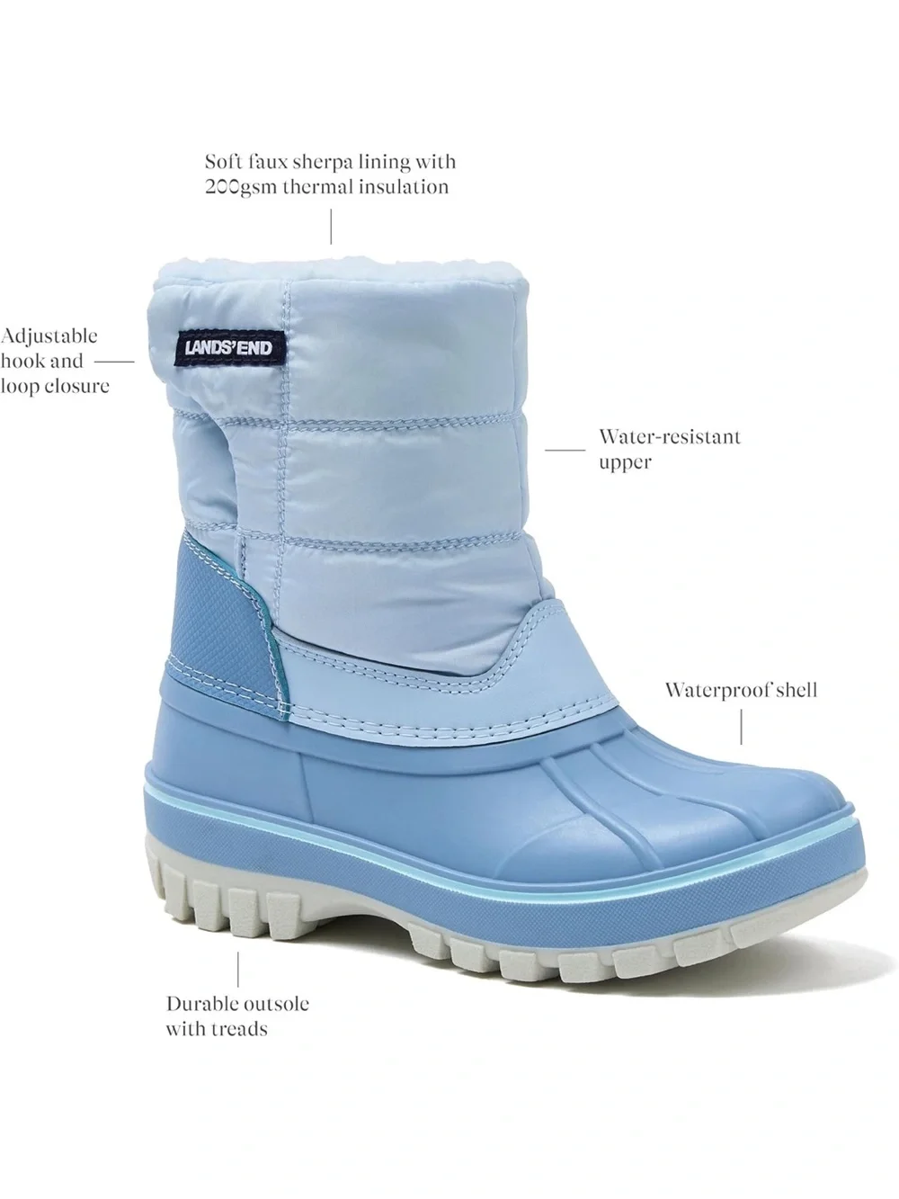 Lands' End Flurry Waterproof Fleece Winter Kids Snow Boots Size 3. 2757-1